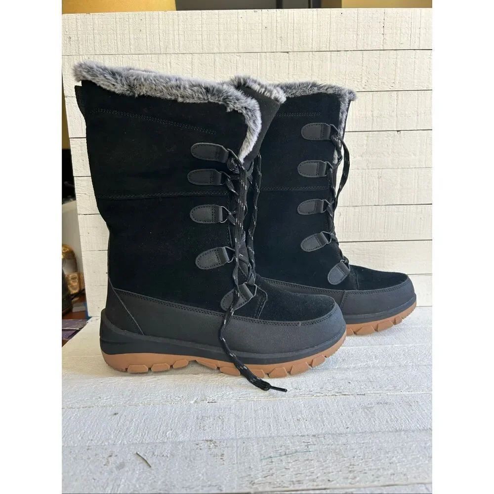 NEW Universal Thread Black Suede Faux Fur Lace-Up Winter Snow Boots Women’s 8W